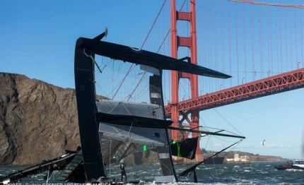 oracle team usa ac72 capsizes on san francisco bay