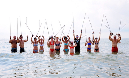 la prima spiaggia con il water nordic walking